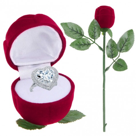 Romantic Red Rose Engagement Wedding Ring Earrings Jewelry Gift Box Case