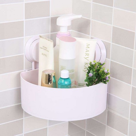 Sucker Corner Triangle Shelf Bathroom Kitchen Storage Rack White