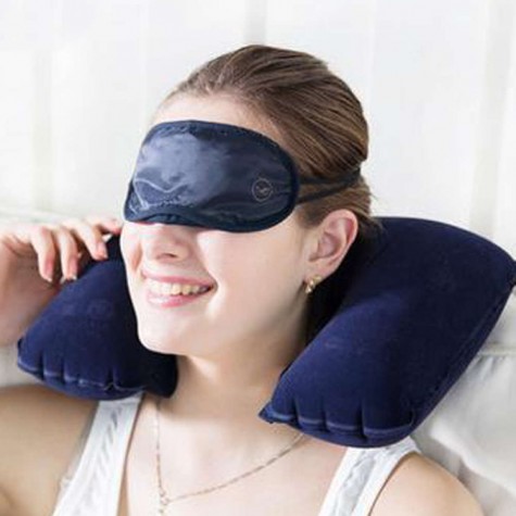 Inflatable U Shaped Pillow Car Head Neck Rest Air Cushion for Travel Navy