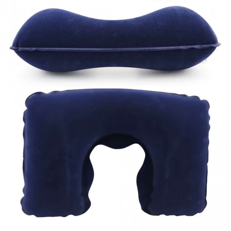 Inflatable U Shaped Pillow Car Head Neck Rest Air Cushion for Travel Navy